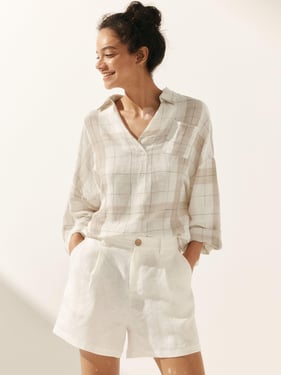 Linen Oversized Fit Pocket Shirt ELOWEN - Tan Beige / XXXL