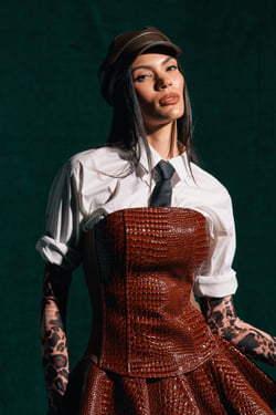 AKIRA Too Good For You Crocodile Corset Top | Brown | Size 1X