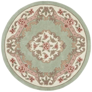 Shensi Aubusson Rug in Green - Circle - 120cm Diameter