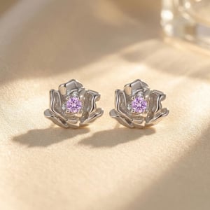 Alexandrite June Birthstone Rose Birthflower Sterling Silver Stud Earrings