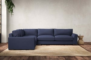 nkuku Guddu Large Left Hand Corner Sofa | Make To Order | Recycled Cotton Navy | No Colour