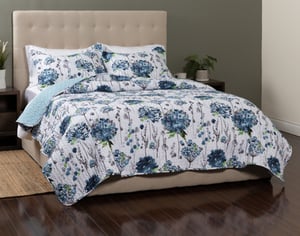 QE Home Marisol Recycled Polyester Coverlet Set, Botanical, Blue, Queen