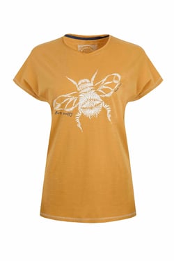 Weird Fish Fern Bee Organic Cotton Front Print Graphic T-Shirt Deep Amber Size 8