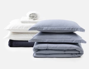 QE Home 7-Piece Move-In Bedroom Starter Bundle - Navy, GOTS Certified, White, Queen