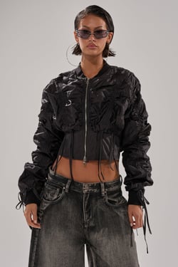 AKIRA Ariana Scrunch Bomber Jacket | Black | Size XL