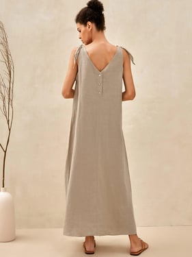 100% Linen Camisole Dress QEARL - Natural Linen / XXL