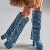 AKIRA Azalea Wang Dumi Denim Chunky Patchwork Boot | Size 11