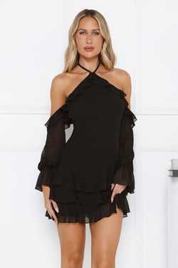 Holiday Energy Off Shoulder Mini Dress Black