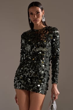 AKIRA She's All That Sequin Mini Dress In Olive | Size 1X