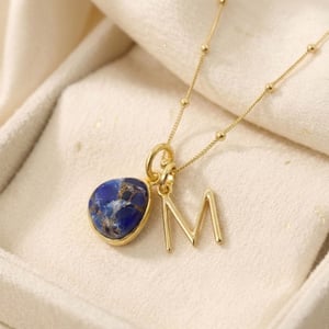18ct Gold Vermeil Plated Lapis Lazuli Initial Necklace - D / Fine Beaded Chain