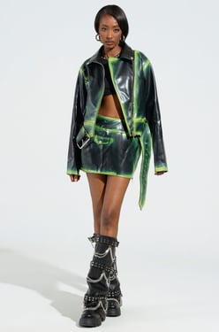 AKIRA Lights Out Painted Seam Mini Skirt | Black | Size Large