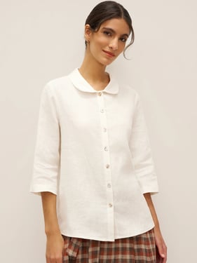 100% Linen Peter Pan Collar 3/4 Sleeve Shirt ASTRID - Optic White / XXL