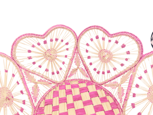 Heartfelt Handwoven Iraca Bread Basket - Accented Borders / Hot Pink