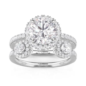 Jeulia Three Stone Halo Wedding Ring Set Sterling Silver 2PCS