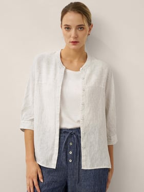 100% Linen Striped Three-Quarter Sleeve Shirt SKYLAR - Ocean Stripes / XXL