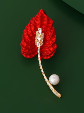 Freshwater Pearl, Crystal & Alloy Red Calla Lily Brooch - Ruby Hue / One Size