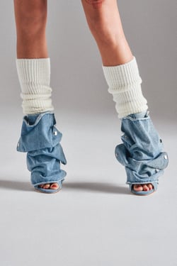 AKIRA Azalea Wang Bird Song Denim Open Toe Snap Bootie | Size 11