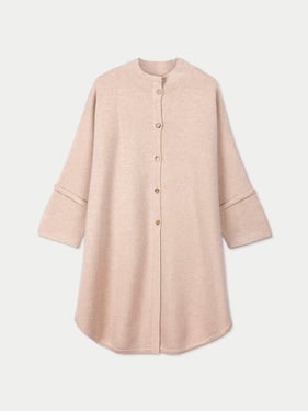Organic Color Cashmere Button-Front Poncho - F / Beige / WK1109-0002