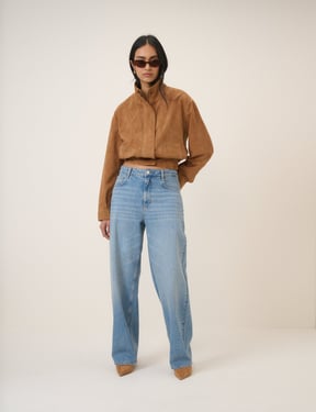 Brown Funnel Neck Suede Bomber