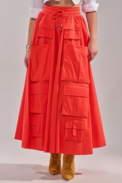 AKIRA Amelia Cargo Pocket Maxi Skirt | Red | Size 1X