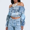 AKIRA Leila Denim Patchwork Sweatshirt | Size Medium