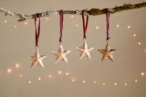nkuku Roshani Star Baubles Set Of 4 | Christmas Decorations | Antique Brass