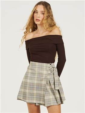 Brave Soul Mini Pleat Skirt - Black / Brown / Blue / Yellow Check - 8