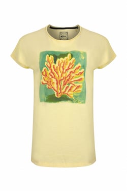 Weird Fish Coral Collage Organic Cotton Front Print T-Shirt Sunshine Yellow Size 18