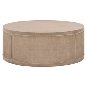 Cane Gray Oak Round Drum Coffee Table