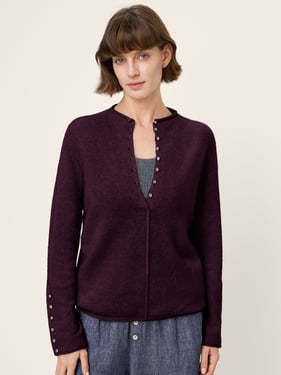 Mongolian Cashmere and Mulberry Silk Henley Knit Top PEARL - Deep Plum / L
