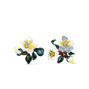 Jeulia "Almond Blossoms" Enamel Sterling Silver Earrings