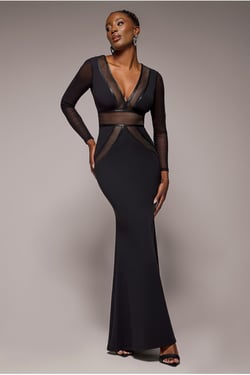 Goddiva Front Crossover Lurex Split Maxi Dress - Black