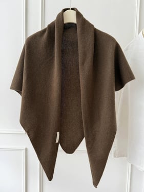 100% Australian Wool Hand-Knit Shawl Scarf - Coffee / One Size