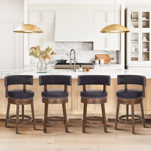 COLAMY RENO Wooden Upholstered Swiveling Vintage Dining Chair - Dark Brown / Set of 4
