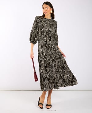 Black Spotty 3/4 Sleeve Midi Dress - 20