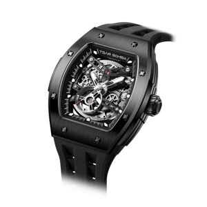 TSAR BOMBA Men's Automatic Watch | Black | Stainless Steel Case | Japanese Mechanical Skeleton Movement | Luxury Sport Wristwatch | Elemental TB8228A