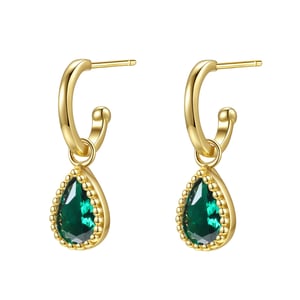 May Emerald Birthstone Hoop Earrings Sterling Silver