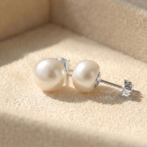 Handpicked Freshwater Silver Pearl Stud Earrings