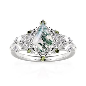 Jeulia Midsummer Night Pansy Flower Moss Agate Engagement Ring