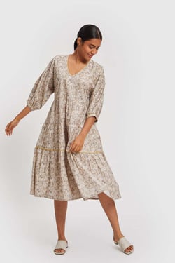Kimono Sleeve Midi Dress - Safari Scenes / XS