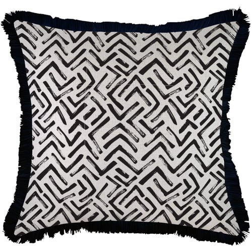 Cushion Cover-Coastal Fringe Black-Tribal-60cm x 60cm