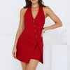 Rain Dance Tailored Halter Romper Cherry