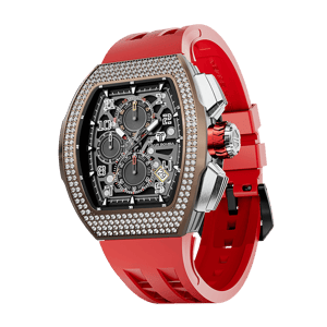 TSAR BOMBA Men's Quartz Watch | Red | Atomic TB8214 | Cubic Zirconia Bezel | Luxury Sport Watch | 50M Waterproof Sapphire Glass FKM Rubber Strap