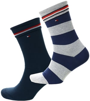 Tommy Jeans Two Pack Stripped Rugby Socks - Blue - M/L