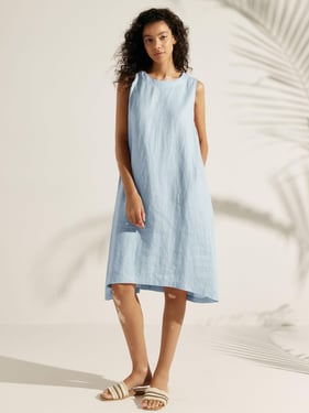 100% Linen Sleeveless Dress SIENNA - Ice Blue / XXL