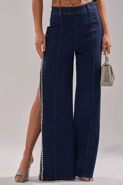AKIRA Poppin Out Rhinestone Denim Pants In Dark Wash Denim | Size 1X