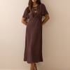 Brown Lace Trim Wynne Midi Dress