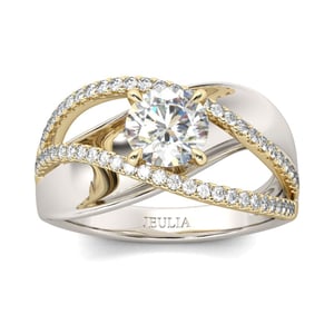 Jeulia Two Tone Crossover Round Cut Sterling Silver Ring