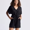 V neck Drawstring Romper in Black - Black / XL