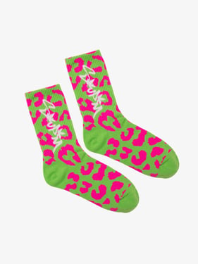 Retro Vibrant Leopard Print Color-Block Crew Socks - Green / ONE SIZE